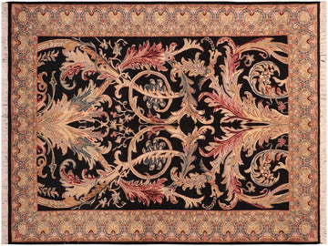handmade Traditional Bhati Black Green Hand Knotted RECTANGLE 100% WOOL area rug 6x9